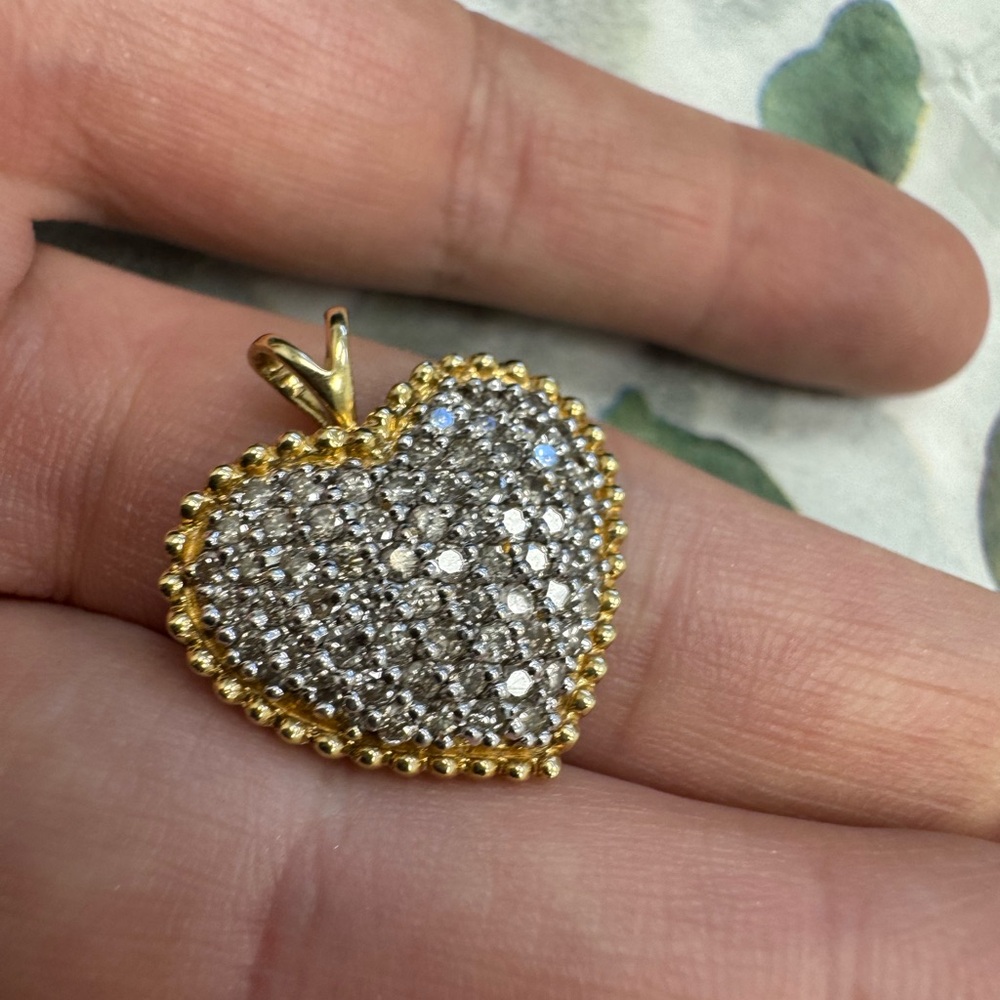 14K yellow gold and diamonds pavè heart Pendant 3.9g - Picture 13 of 15